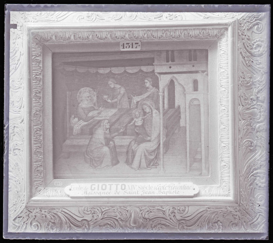 Tableau « la Naissance de Saint-Jean-Baptiste » de l'École de Giotto exposé au musée du Louvre de Paris (Seine).
