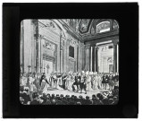 Dessin de l'ouverture de la porte sainte à Rome (Italie).
