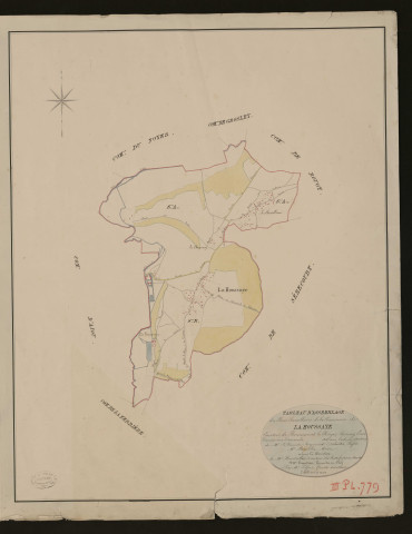 Houssaye (La). Tableau d'assemblage du Plan Parcellaire de la Commune de La Houssaye _ Canton de Beaumont-le-Roger - Bernay - Eure. _ Terminé sur le terrain le 1826, sous l'administration de M. Le Vicomte Raymond Delaitre, Préfet - M. Carneley, Maire et sous la direction de M. Hurtelle, Directeur des Contributions directes. _ M. Hautier, Géomètre en Chef. _ Par M. Pilfert, Géomètre de 1re classe