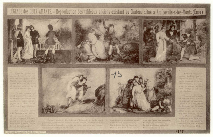 Amfreville-sous-les-Monts. Légende des Deux-Amants. Reproduction des tableaux anciens existant au Château.