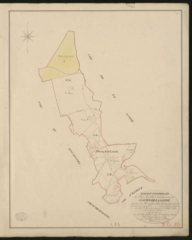 Saint-Ouen-de-la-Londe. Tableau d'assemblage _ du Plan Parcellaire de la Commune de Saint-Ouen-de-la-Londe _ Canton de Bourgtheroulde - Pontaudemer - Eure. _ Terminé sur le terrain en 1828, sous l'administration de M.le Vicomte Raymond Delaitre, Préfet _ M. Lepel, maire _ en sous la Direction de M. Hurtrelle, Directeur des Contributions directes. _ M. Hautier, Géomètre en Chef. _ Par M. Caffin, Géomètre de 1re classe.