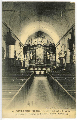 Pont-Saint-Pierre. Intérieur de l'Eglise, Boiseries provenant de l'Abbaye de Fontaine Guérard (XIIe siècle).