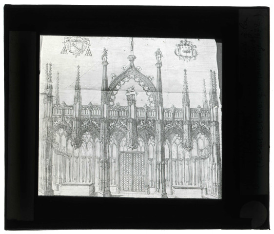 Abbaye Saint-Ouen de Rouen (Seine-Maritime), dessin du jubé extrait de l'ouvrage de Dom Pommeraye vers 1672.