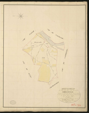 Herqueville. Tableau d'assemblage _ du Plan Parcellaire de la Commune de Damps. _ Canton de Pont-de-l'Arche - Louviers - Eure. _ Terminé sur le terrain le 27 décembre 1834 sous l'administration de M. A. Passy, Préfet _ M. Marinel, maire _ en sous la Direction de M. Marel, Directeur des Contributions directes. _ M. Le Fébure, Géomètre Chef. _ Par M. Lefebure, Géomètre de 1re classe.