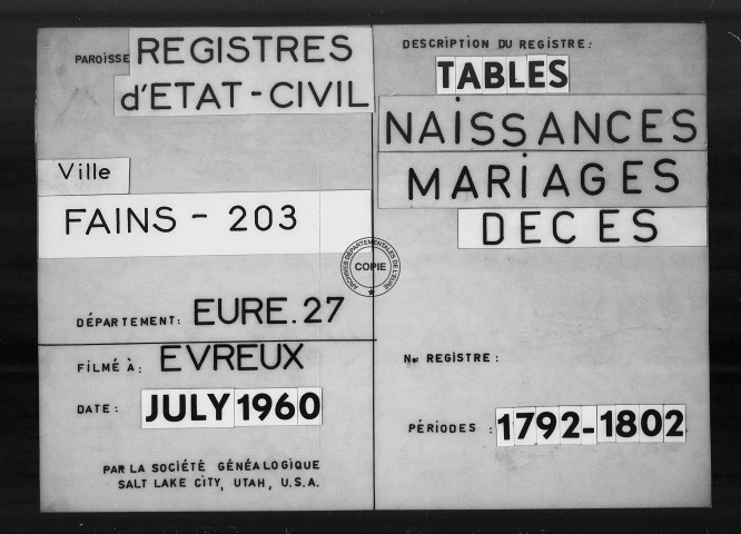 Tables (1792-1902)