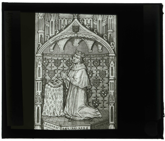 Cathédrale Notre-Dame d'Évreux (Eure), dessin d'un vitrail d'après Jean Lafond "Charles VI" d'après Gaignières.