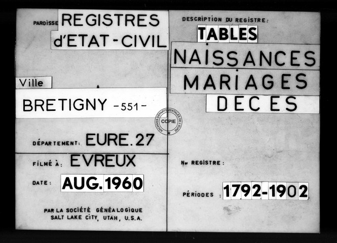 Tables (1792-1902)