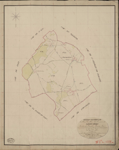 Garencières. Tableau d'assemblage _ du Plan Parcellaire de la Commune de Garencières _ Canton de Saint André - Evreux - Eure. _ Terminé sur le Terrain le 28 Mai 1837, sous l'administration de M. Passy, Préfet _ M. Brunel, Maire _ et sous la Direction de M. Marel, Directeur des Contributions directes _ M. Le Fébure, Géomètre en Chef. _ Par M. Depoilly, Géomètre de 1re classe.