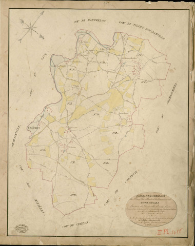 Coulonges. Tableau d'assemblage _ du Plan Parcellaire de la Commune de Coulonges _ Canton de Damville - Evreux - Eure. _ Terminé sur le Terrain le 28 Décembre 1838 , sous l'administration de M. de Monicault, Préfet _ M. Davoud, Maire _ sous la Direction de M. Garnier, Directeur des Contributions directes _ M. Le Fébure, Géomètre en Chef. _ Par M. Lefebure, Géomètre de 1re classe.