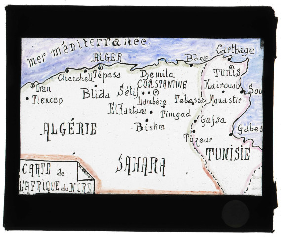 Dessin d'une carte de l'Afrique du Nord.