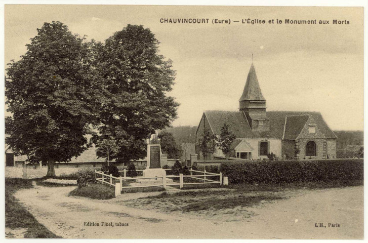 Chauvincourt. L'Eglise et le Monument au Morts.