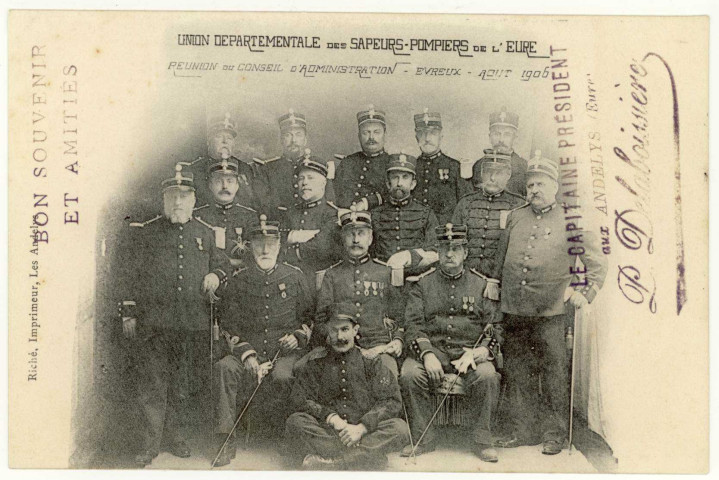 Evreux-Ville. Union Départementale des Sapeurs Pompiers de l'Eure - Réunion du Conseil d'Administration - Evreux - Août 1906.