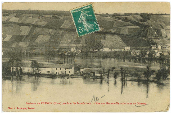 Giverny. Environ de Vernon (Eure) pendant les Inondations. - Vue sur Grande-Ile et le bout de Giverny.