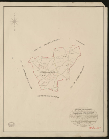 Saint-Philbert-sur-Boissey. Tableau d'assemblage du Plan Parcellaire de la Commune de Saint-Philbert-sur-Boissey. _ Canton de Bourgtheroulde - Pontaudemer - Eure. _ Terminé sur le terrain en 1828, sous l'administration de M. Le Vicomte Raymond Delaitre, Préfet - M. Duhamel, Maire et sous la direction de M. Hurtelle, Directeur des Contributions directes. _ M. Hautier, Géomètre en Chef. _ Par M. Charpentier, Géomètre de 1re classe