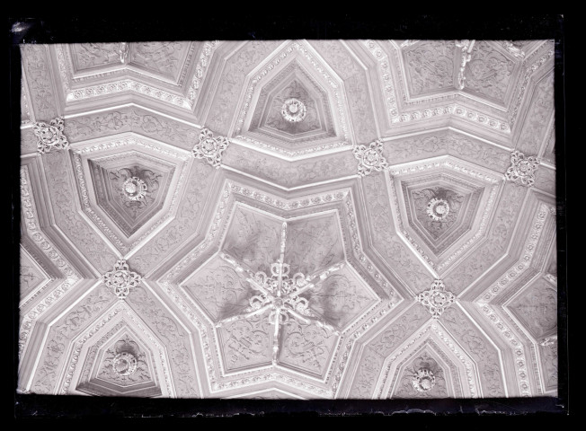 Plafond ornementé de la salle du Conseil du Palais de justice de Rouen (Seine-Maritime).