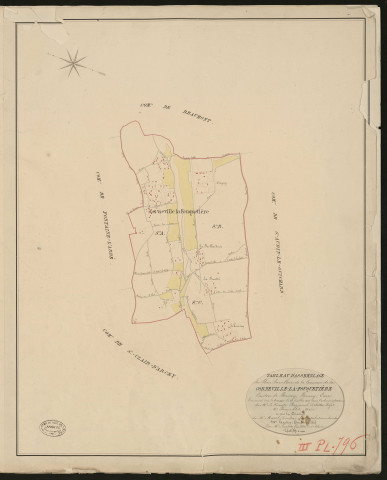 Corneville-la-Fouquetière. Tableau d'assemblage du Plan Parcellaire de la Commune de Corneville-la-Fouquetière _ Canton de Bernay - Bernay - Eure. _ Terminé sur le terrain le 25 juillet 1830, sous l'administration de M. Le Vicomte Raymond Delaitre, Préfet - M. Beauvalet, Maire et sous la direction de M. Marel, Directeur des Contributions directes. _ M. Hautier, Géomètre en Chef. _ Par M. Lenglet, Géomètre de 1re classe