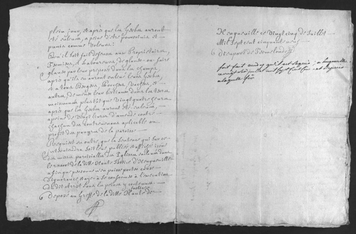 Police : ordonnance concernant le glanage (1759) - déclaration de grossesse (1774)