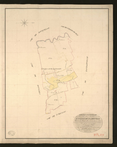 Saint-Sulpice-de-Graimbouville. Tableau d'assemblage _ du Plan Parcellaire de la Commune de Saint-Sulpice-de-Grimbouville _ Canton de Beuzeville - Pontaudemer - Eure. _ Terminé sur le terrain le 17 février 1834, sous l'administration de M. A Passy, Préfet _ M. Avequin, maire _ en sous la Direction de M. Marel, Directeur des Contributions directes. _ M. Le Fébure, Géomètre en Chef. _ Par M. Thorel, Géomètre de 1re classe.