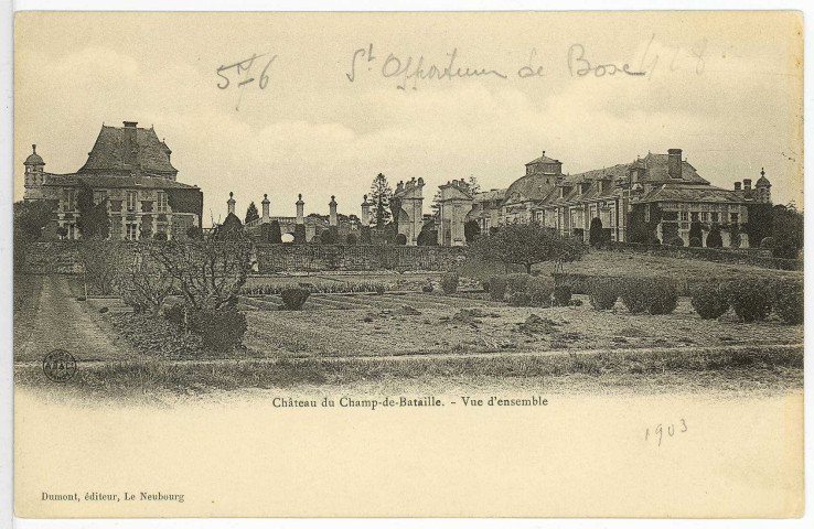 Sainte-Opportune-du-Bosc. Château du Champ de Bataille - Vue d'ensemble.