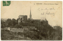Conches-en-Ouche. Ruines du Donjon et l'Eglise.