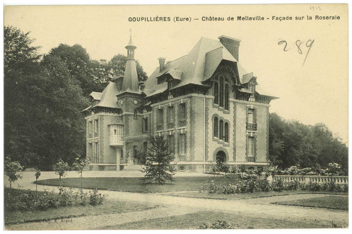 Goupillières. Château de Melleville - Façade sur la Roseraie.