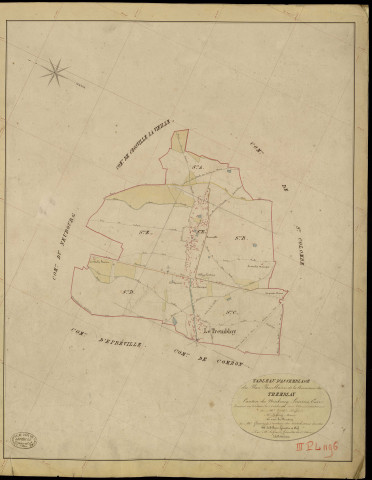Tremblay-Omonville (Le). Tableau d'assemblage _ du Plan Parcellaire de la Commune de Tremblay _ Canton de Neubourg - Louviers - Eure. _ Terminé sur le Terrain le 3 Octobre 1842, sous l'administration de M. Zédé, Préfet _ M. Le Gouez, Maire _ et sous la Direction de M. Garnier, Directeur des Contributions directes _ M. Le Fébure, Géomètre en Chef. _ Par M. Le Grain, Géomètre de 1re classe.