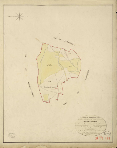 Haye-le-Comte (La). Tableau d'assemblage _ du Plan Parcellaire de la Commune de La Haye le Comte _ Canton de Louviers - Louviers - Eure. _ Terminé sur le Terrain en 1823, sous l'administration de M. Le Vicomte Raymond Delaître, Préfet _ M. Meslin, Maire _ et sous la Direction de M. Boullenger, Directeur des Contributions directes _ M. Hautier, Géomètre en Chef. _ Par M. Girard, Géomètre de 1re classe.