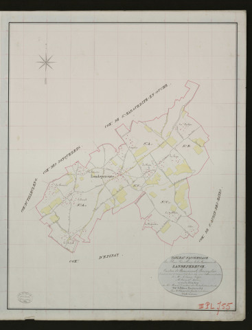 Landepéreuse. Tableau d'assemblage _ du Plan Parcellaire de la Commune de Landepereuse. _ Canton de Beaumesnil - Bernay - Eure. _ Terminé sur le terrain le 18 juin 1833 sous l'administration de M. A. Passy, Préfet _ M.Crosnier maire _ en sous la Direction de M. Marel, Directeur des Contributions directes. _ M. Le Fébure, Géomètre Chef. _ Par M. Depeilly, Géomètre de 1re classe.
