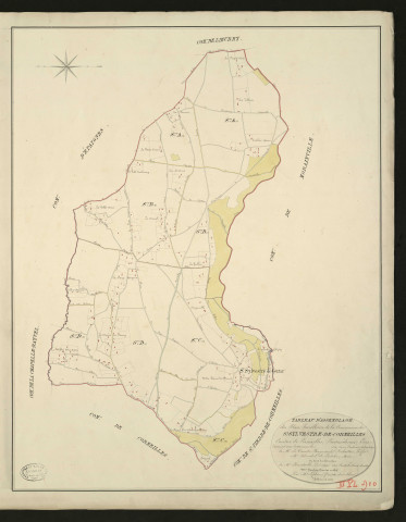 Saint-Sylvestre-de-Cormeilles. Tableau d'assemblage _ du Plan Parcellaire de la Commune de Saint-Sylvestre-de-Cormeilles _ Canton de Cormeille - Pontaudemer - Eure. _ Terminé sur le Terrain en 1826, sous l'administration de Mr. Vicomte Raymond Delaitre, Préfet _ Mr. Blondel de Leslebec, Maire _ sous la Direction de M. Heurtrelle, Directeur des Contributions directes _ M. Hautier, Géomètre en Chef. _ Par M. Lefebure, Géomètre de 1re classe.