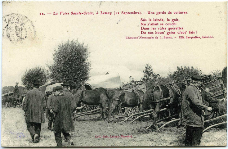 Basse-Normandie. La Foire Sainte-Croix, à Lessay (12 Septembre). - Une garde de voitures.