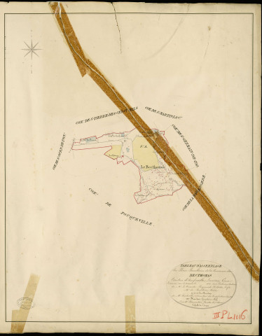 Bec-Thomas (Le). Tableau d'assemblage _ du Plan Parcellaire de la Commune du Becthomas _ Canton d'Amfreville - Louviers - Eure. _ Terminé sur le Terrain en 1828 , sous l'administration de M. Le Vicomte Raymond Delaître , Préfet _ M. de Beaulieu, Maire _ sous la Direction de M.Hurtrelle, Directeur des Contributions directes _ M. Hautier, Géomètre en Chef. _ Par M. Charpentier, Géomètre de 1re classe.