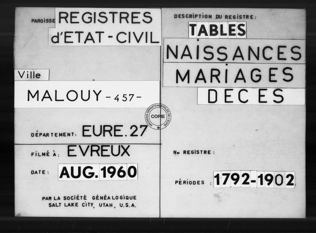 Tables (1792-1902)