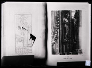 Cathédrale Notre-Dame de Reims (Marne), croisillon nord du transept, Ève, et miniature d'un livre d'heures du XVème siècle, gravures.