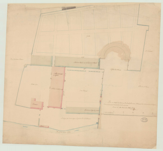 Evreux _Séminaire Saint-Taurin. _ "Plan (légendé) en masse des bâtiments du Grand Séminaire d'Evreux dont les couleurs désignent ceux récemment construits et les anciens."