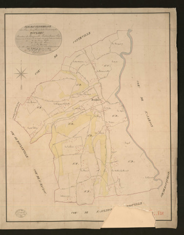 Foulbec. Tableau d'assemblage _ du Plan Parcellaire de la Commune de Foulbec _ Canton de Beuzeville - Pontaudemer - Eure. _ Terminé sur le terrain le 28 octobre 1833, sous l'administration de M. A Passy, Préfet _ M. Réquier, maire _ en sous la Direction de M. Marel, Directeur des Contributions directes. _ M. Le Fébure, Géomètre en Chef. _ Par M. Caffin, Géomètre de 1re classe.