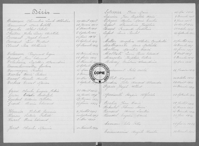 Tables (1913-1922)