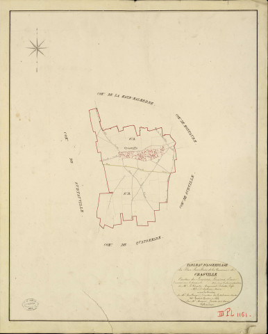 Crasville. Tableau d'assemblage _ du Plan Parcellaire de la Commune de Crasville _ Canton de Louviers - Louviers - Eure. _ Terminé sur le Terrain en 1823, sous l'administration de M. Le Vicomte Raymond Delaître, Préfet _ M. Delamare, Maire _ et sous la Direction de M. Boullenger, Directeur des Contributions directes _ M. Hautier, Géomètre en Chef. _ Par M. Meunier, Géomètre de 1re classe.