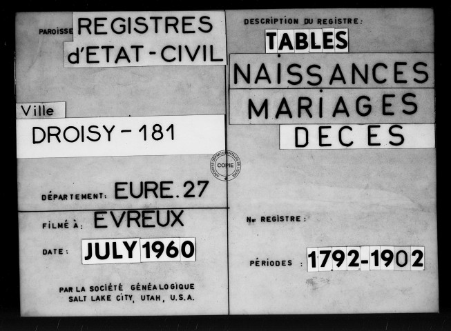Tables (1792-1902)
