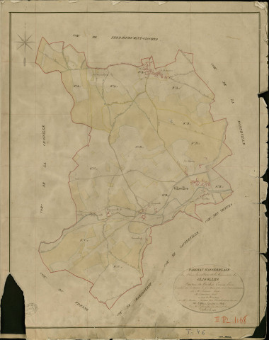 Glisolles. Tableau d'assemblage _ du Plan Parcellaire de la Commune de Glisolles _ Canton de Conches - Evreux - Eure. _ Terminé sur le Terrain le 12 Mars 1856 , sous l'administration de M. Janvier, Préfet _ M. Damiens, Maire _ sous la Direction de M. Masson, Directeur des Contributions directes _ M. Lefébure, Géomètre en Chef. _ Par M. Lefebure Félix, Géomètre de 1re classe.