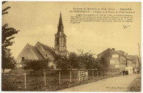 Appeville-Annebault. L'église et la route de Pont-Audemer.