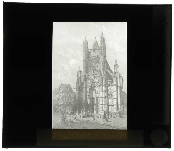 Collégiale Notre-Dame de Vernon (Eure), façade, lithographie extraite de "La Normandie Illustrée".