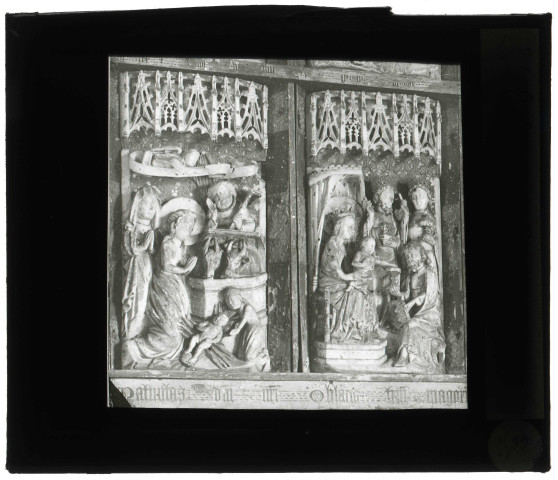 Église Saint-Pierre de La Selle à Juignettes (Eure), fragment du retable en albâtre.