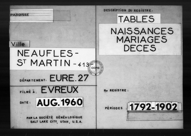 Tables (1792-1892)