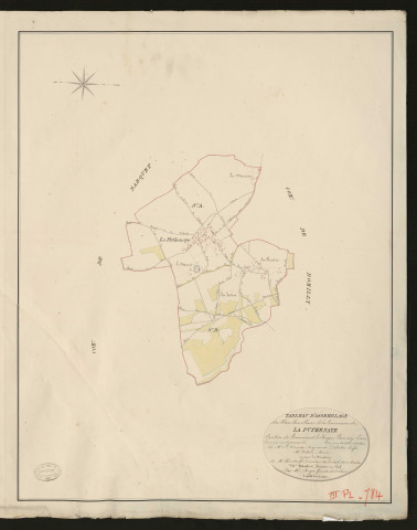 Puthenaye (La). Tableau d'assemblage du Plan Parcellaire de la Commune de Puthenaye _ Canton de Beaumont-le-Roger - Bernay - Eure. _ Terminé sur le terrain le 1826, sous l'administration de M. Le Vicomte Raymond Delaitre, Préfet - M. Védié, Maire et sous la direction de M. Hurtelle, Directeur des Contributions directes. _ M. Hautier, Géomètre en Chef. _ Par M. Roger, Géomètre de 1re classe