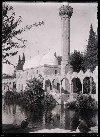 Vue de la mosquée et du lac d'Abraham à Ourfa (Turquie).