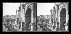 Arc de triomphe de Septimius Severus en l'honneur de la bataille remportée à Rome (Italie).