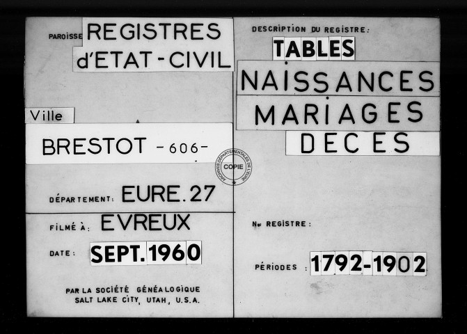 Tables (1792-1902)