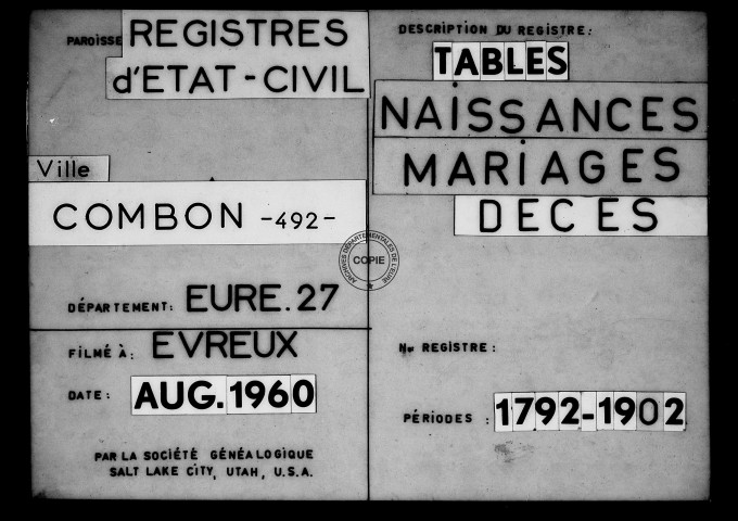 Tables (1792-1902)