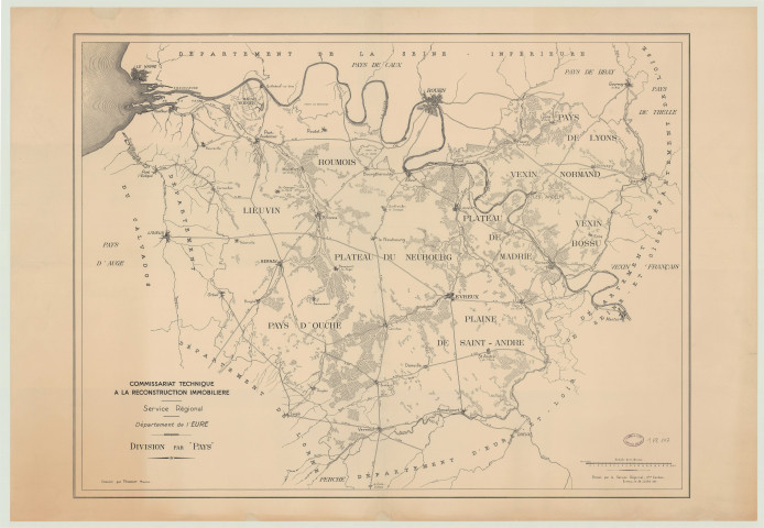 Carte du département de l'Eure avec Divisions par pays