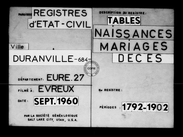 Tables (1792-1902)